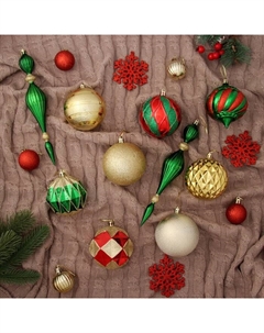 Ёлочные игрушки «Ассорти», новогодние, набор 42 шт., красный/зелёный Зимнее волшебство