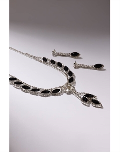 Набор 2 предмета: серьги, колье «Листопад» ромб, цвет чёрно-белый в серебре, 45см Qf