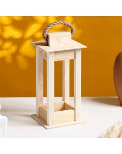 Кашпо для цветов «Фонарик», 30×12×12 см, деревянное, ручка - верёвка Дарим красиво