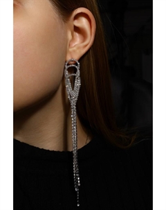 Серьги висячие со стразами «Голливуд» капли с нитями, белые в серебре, 15.5 см Qf