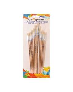 Набор кистей, коза, круглые, 12 штук: № 1, 2, 3, 4, 5, 6, 7, 8, 9, 10, 11, 12, с деревянными ручками, блистер Calligrata