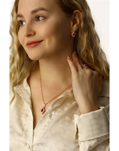 Гарнитур 3 предмета: серьги, кулон, кольцо «Эдель» ромб совершенство, цвет розовый в золоте, 45 см Qf