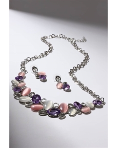 Набор 2 предмета: серьги, колье «Листочки», цвет розовый в серебре, 40 см Qf