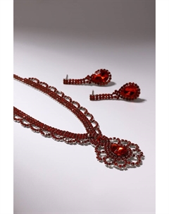 Набор 2 предмета: серьги, колье «Феникс» капля в стразах, цвет красный в серебре, 35 см Qf