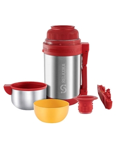 Термос 1 литр для еды и напитков с широким горлом, ручкой и ремешком Relaxika