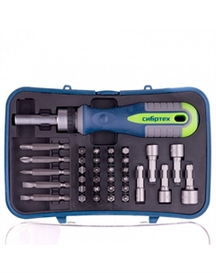 Отвертка реверсивная с набором бит и торцевыми головками, 35 шт., CrV// Сибртех