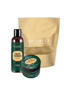 Набор средств для смешанной кожи (Тоник для лица + Глина зеленая + Гель для умывания успокаивающий с витамином Е) Ecoholy