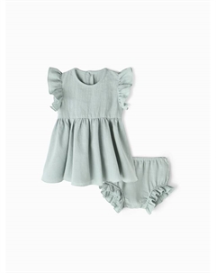 Комплект для девочки (туника, шорты), серо-зеленый, размер 74-80 Minaku