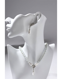 Набор 2 предмета: серьги, колье «Антуанетта» гранж, цвет белый в серебре, 40 см Qf