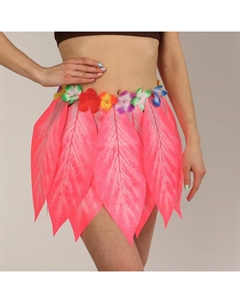 Гавайская юбка «Листики и цветочки» 36 см, розовая Страна карнавалия