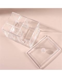 Органайзер для ватных палочек и дисков, 4 секции, 13×14×11 см, прозрачный Qf