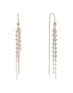 Золотистые серьги протяжки с прозрачными кристаллами Uvi jewellery