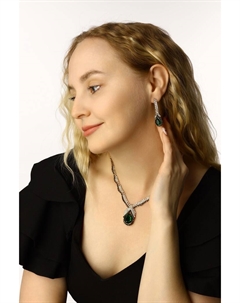 Набор 2 предмета: серьги, колье «Феникс» капля, цвет бело-изумрудный в золоте, 35 см Qf