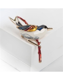Брошь «Птичка» чижик, цветная в золоте Qf