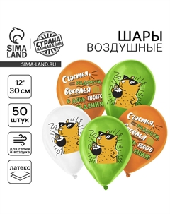 Воздушные шары латексные 12" «С днём рождения», 50 шт. Страна карнавалия