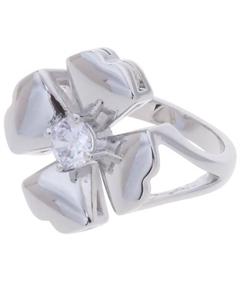 Кольцо родированное с хрусталем "Клевер 4 листа" Lj