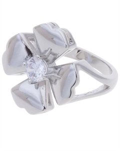 Кольцо родированное с хрусталем "Клевер 4 листа" Lj