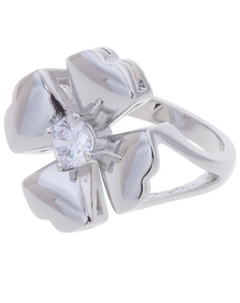 Кольцо родированное с хрусталем "Клевер 4 листа" Lj