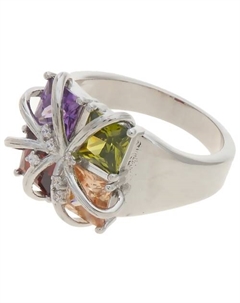 Кольцо родированное с фианитом mix "4 стихии" Lj