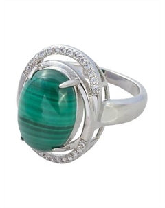 Кольцо родированное с малахитом "Париж" Lj