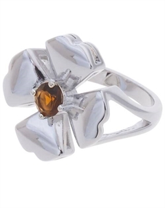 Кольцо родированное с дымчатым фианитом "Клевер 4 листа" Lj