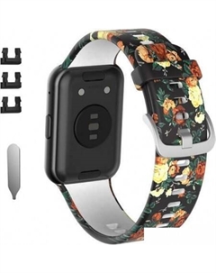 Ремешок силиконовый для Huawei Watch FIT, Watch FIT Elegant (розы на черном) Rumi