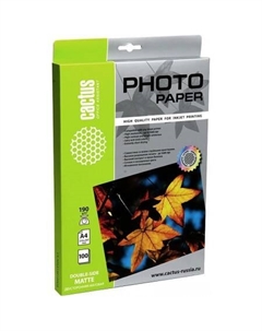 Фотобумага Двусторонняя матовая A4 190 г/кв.м. 100 листов (CS-MA4190100DS) Cactus