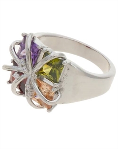 Кольцо родированное с фианитом mix "4 стихии" Lj