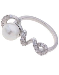 Кольцо родированное с жемчугом "Романтика" Lj