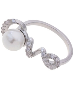 Кольцо родированное с жемчугом "Романтика" Lj