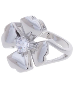 Кольцо родированное с хрусталем "Клевер 4 листа" Lj