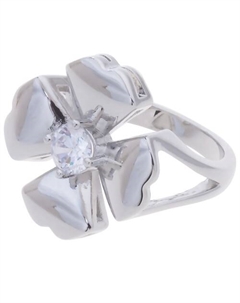 Кольцо родированное с хрусталем "Клевер 4 листа" Lj