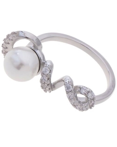 Кольцо родированное с жемчугом "Романтика" Lj