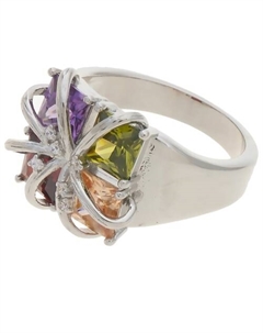 Кольцо родированное с фианитом mix "4 стихии" Lj