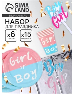 Посуда одноразовая бумажная для праздника «Гендер Пати», на 6 персон, 14 предметов Страна карнавалия