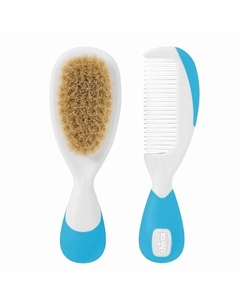 Детская расческа и щетка для волос с натуральной щетиной, голубой цвет Chicco