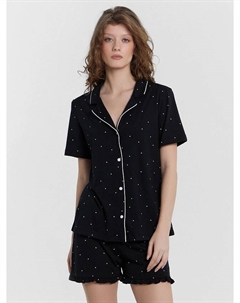 Комплект домашний женский черный с принтом "сердечки" Mark formelle
