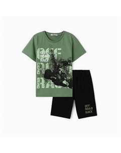 Комплект для мальчика (футболка/шорты), цвет тёмно-зелёный/черный, рост 104 см Luneva