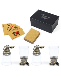 Набор подарочный 5 в 1 «Охотнику», 4 рюмки по 30 мл, колода пластиковых карт, стекло, металл, цвет бронза Дарим красиво