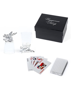 Набор подарочный 3 в 1 «Гриндер»: 2 рюмки по 30 мл, колода пластиковых карт, стекло, металл, серебристый Дарим красиво