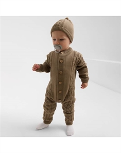 Комбинезон детский с шапочкой вязаный, рост 62-68, цвет коричневый Minaku