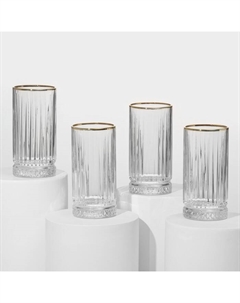 Стаканы Elysia, 365 мл, 4 шт., с золотой каймой, стекло, прозрачные Pasabahce