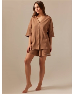 Пижама женская (рубашка, шорты) SL HOME Soft Home, размер S, кофейная Sima-land home
