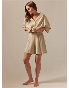 Пижама женская (рубашка, шорты) SL HOME Soft Home, размер XL, бежевая Sima-land home