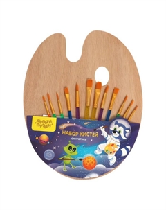 Набор кистей Синтетика 12 штук + палитра, круглые: №3, №6, №10, плоские: №8, №12 Мульти-пульти