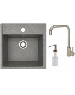 Кухонная мойка Rio + смеситель W4998-4 + дозатор L405-1 (серый/сатин) Белэворс