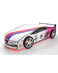 Кровать машина карлсон ламба с объемными колесами с подсветкой дна и фар с чехлом розовый 85x50x184  Magic cars