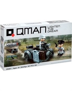 Конструктор Qman Вторая мировая война. Военный мотоцикл 21021 / 10858476