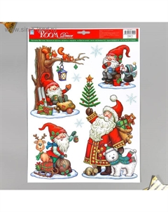 Наклейка для окон и зеркал «Дедушка мороз и гномики» 29×41 см Room decor