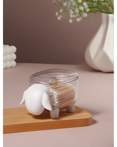 Органайзер для ватных палочек и дисков «Барашек», с крышкой, 12×7.5×8.5 см, прозрачный, белый Qf